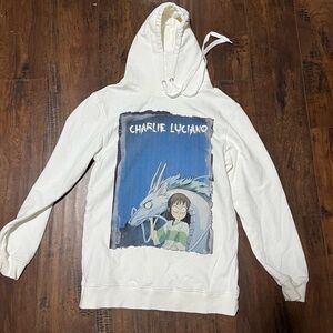 Charlie Luciano Graphic Hoodie - Cream with Blue Print